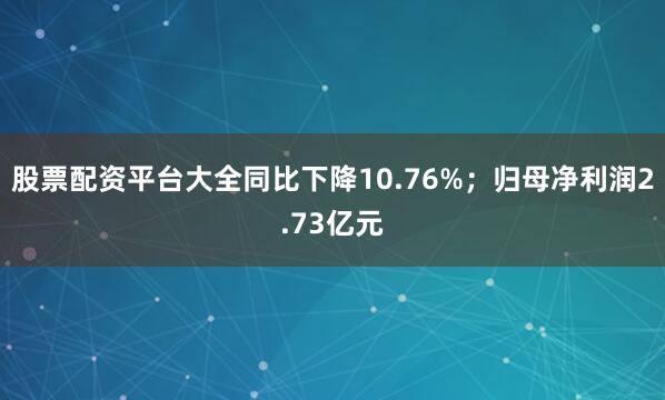 股票配资平台大全同比下降10.76%；归母净利润2.73亿元